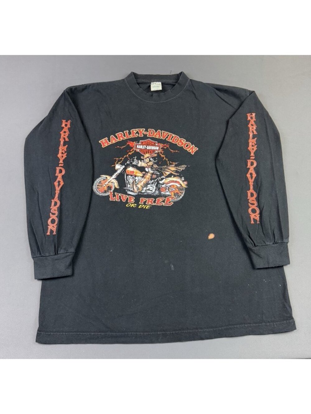 Rare Vintage Y2K Harley Davidson Skull Flames Black Long Sleeve Shirt Biker Ride